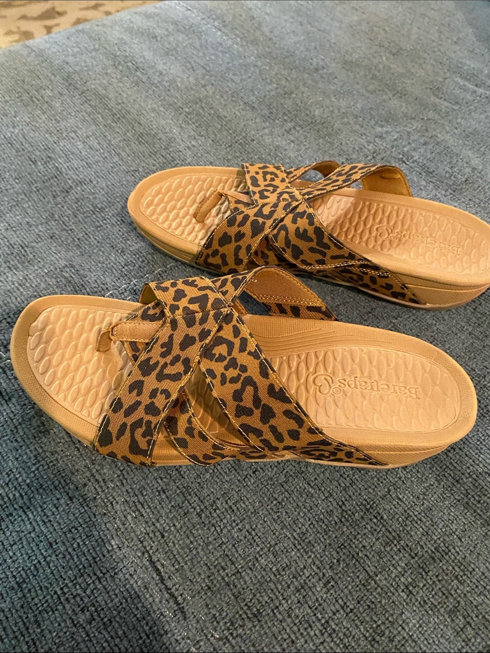 BareTraps Leopard-Print Slip-On Crisscross Toe-Loop Sandals — Tan and Black